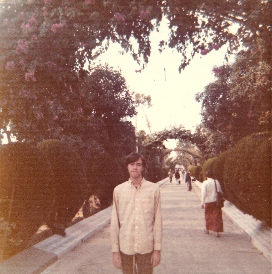 Larry on the tree-lined driveway leading into Prem Nagar, the Divine Light Mission compound in India, 1972