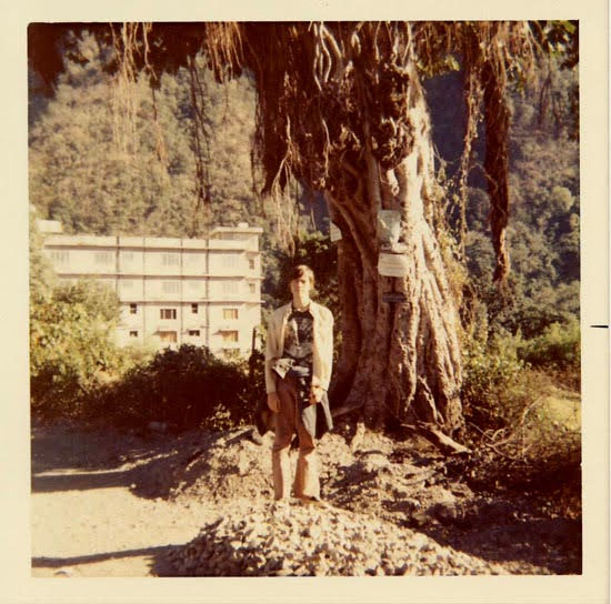 Larry by a banyan tree in India, 1972