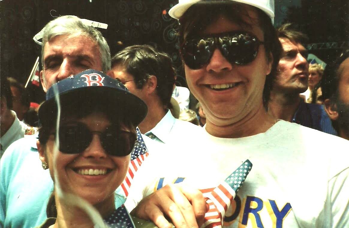 Larry at a parade with his sister Pam, 1991