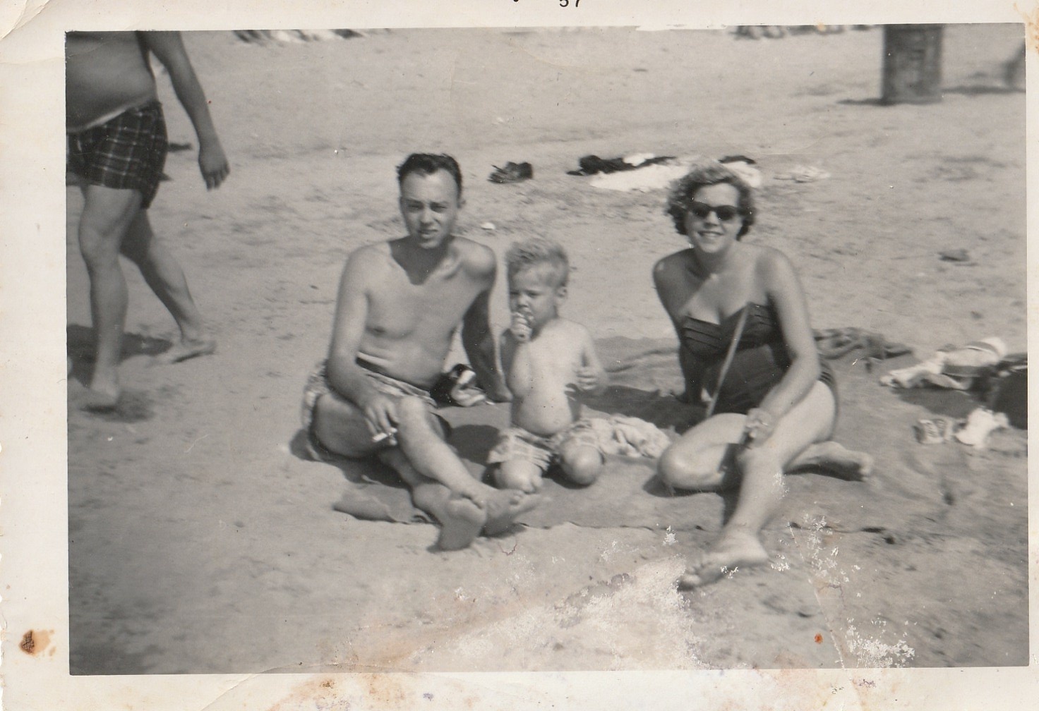 Larry as a toddler with his parents Edwin and Rosa at Point Breeze beach, 1957