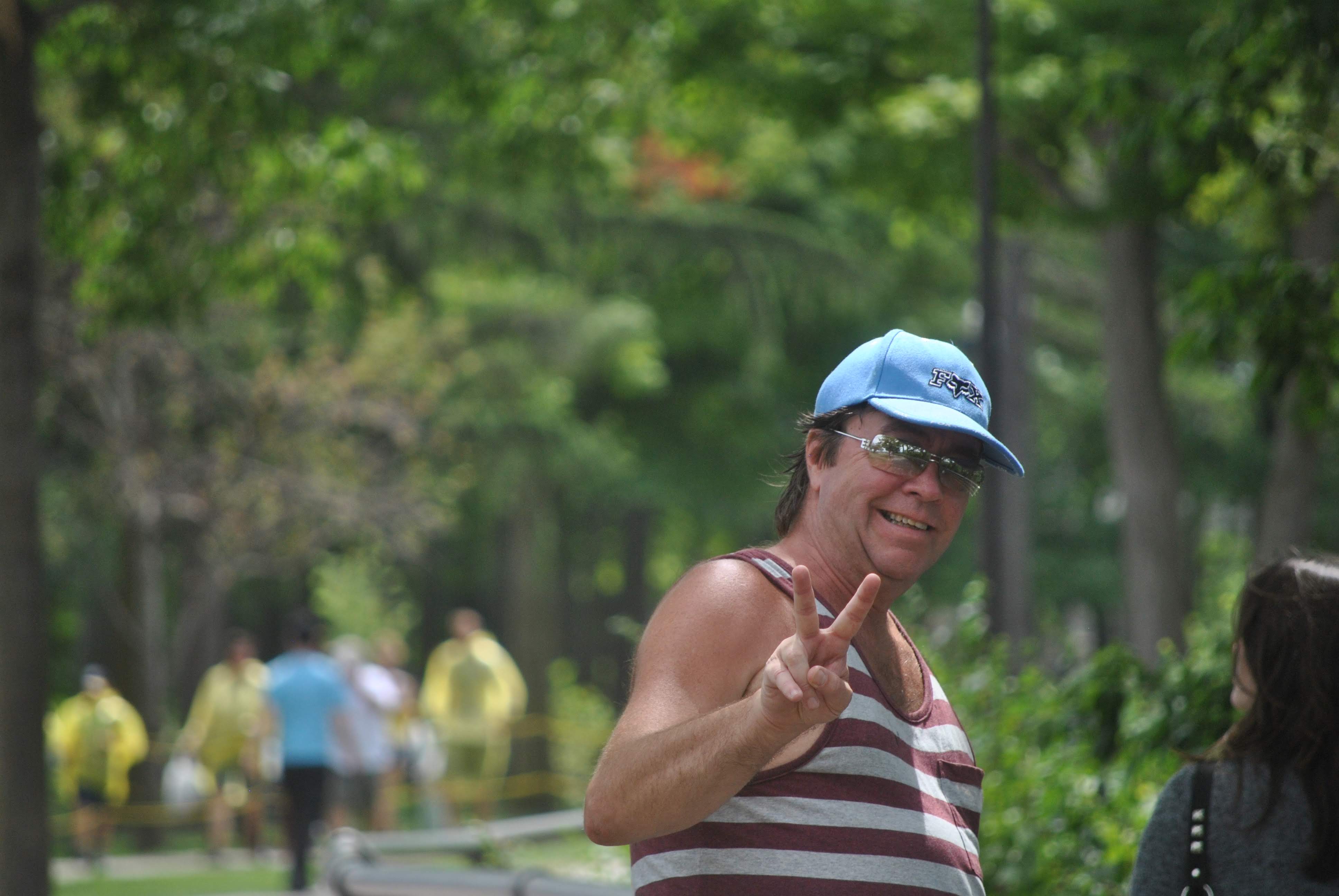 Larry throwing a peace sign at Niagara Falls, 2011