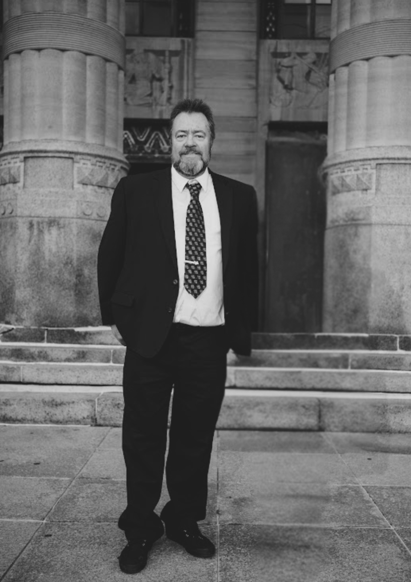 Larry Hilburger on the steps of Buffalo City Hall