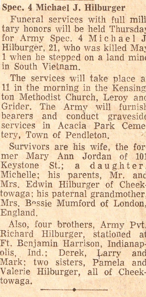 Newspaper clipping: Mike Hilburger funeral notice
