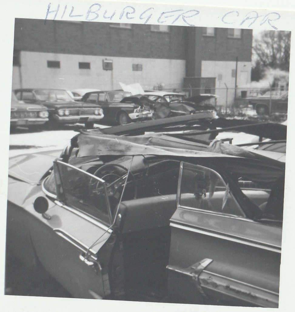 The Hilburger car in the impound lot, marked ‘HILBURGER CAR’